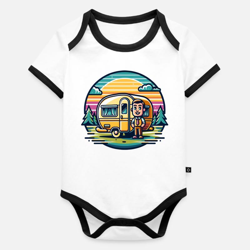 Camping Camper Caravan - Organic Baby Contrasting Bodysuit - white/black 