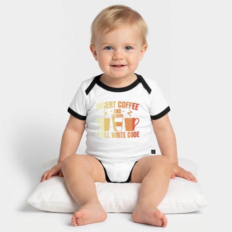 Insert Coffee And I Will Write Code Baby Bio-Kurzarm-Kontrastbody