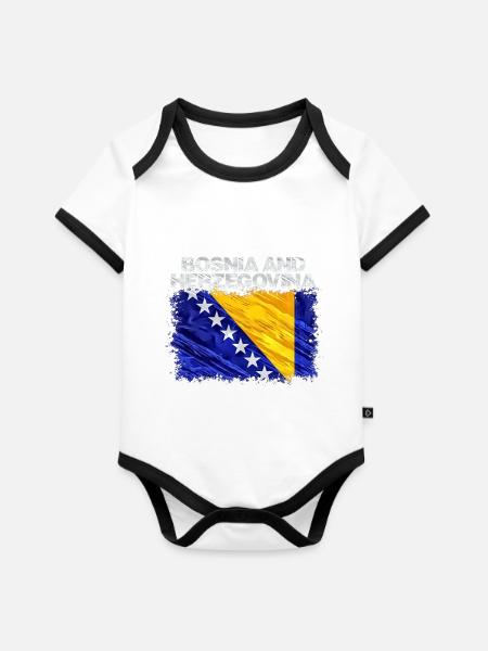 Bosnien Herzegowina - Baby Bio-Kurzarm-Kontrastbody - Weiß/Schwarz