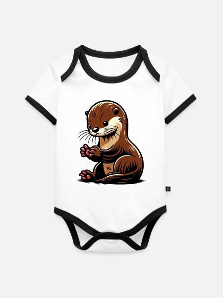 Otter - Baby Bio-Kurzarm-Kontrastbody - Weiß/Schwarz