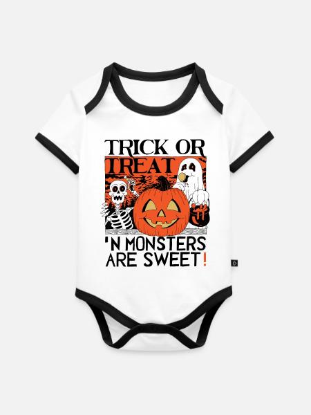 Süßes oder Saures - Baby Bio-Kurzarm-Kontrastbody - Weiß/Schwarz