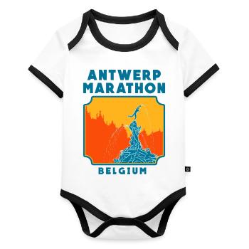 Marathon d’Anvers - Belgique - Body Bébé bio contrasté manches courtes - blanc/noir  - Devant