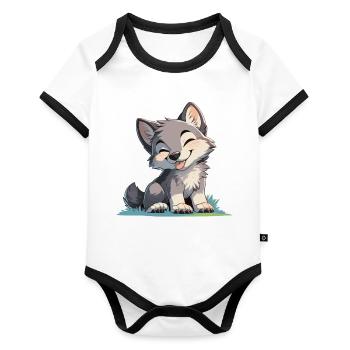 Wölfe Wolf - Baby Bio-Kurzarm-Kontrastbody - Weiß/Schwarz  - Vorne
