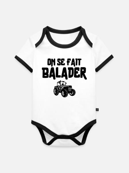 Bauer, Bauer, Bauer, Traktor - Baby Bio-Kurzarm-Kontrastbody - Weiß/Schwarz