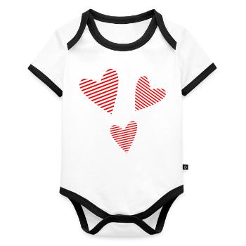 CŒUR. PAPA. MAMAN. NOEL. NOËL. EVJF. BEBE. ENFANT. - Body Bébé bio contrasté manches courtes - blanc/noir  - Devant