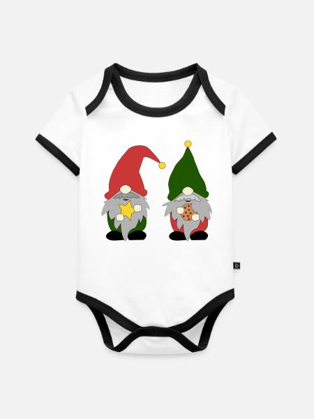 Fröhliche Wichtel - Baby Bio-Kurzarm-Kontrastbody - Weiß/Schwarz