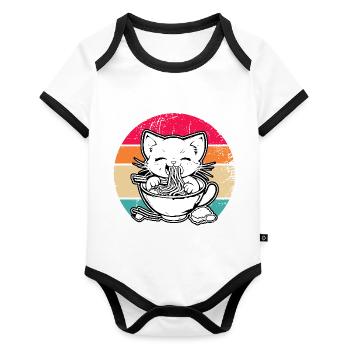 Anime Ramen Nourriture Drôle Cadeau Design - Body Bébé bio contrasté manches courtes - blanc/noir  - Devant