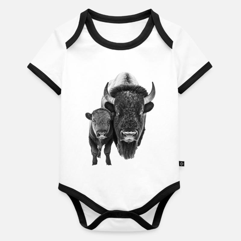Bison - Baby Bio-Kurzarm-Kontrastbody - Weiß/Schwarz