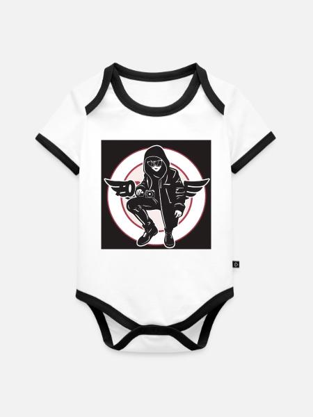 Cam guy - Baby Bio-Kurzarm-Kontrastbody - Weiß/Schwarz