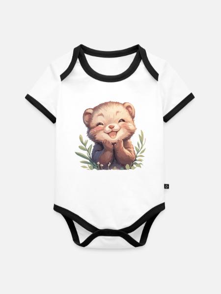 Nerze Nerz - Baby Bio-Kurzarm-Kontrastbody - Weiß/Schwarz