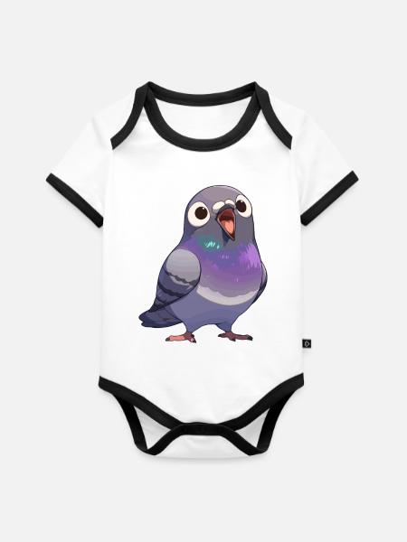 Tauben Taube - Baby Bio-Kurzarm-Kontrastbody - Weiß/Schwarz