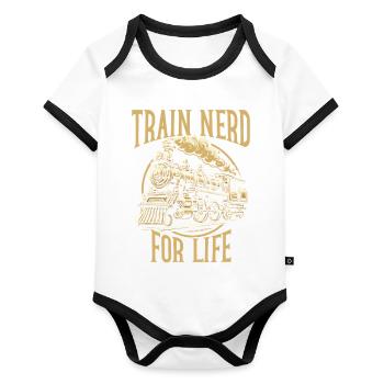 train driver train lover station - Organic Baby Contrasting Bodysuit - white/black  - Front