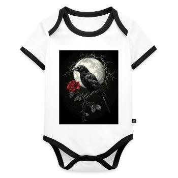 Raven Rose Moon Gloomy Gothic Black Crow - Organic Baby Contrasting Bodysuit - white/black  - Front
