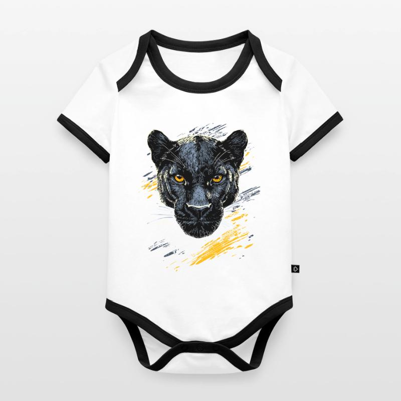 Panthère Léopard Grand Chat Mignon Gros Chat Panter Body Bébé bio contrasté manches courtes