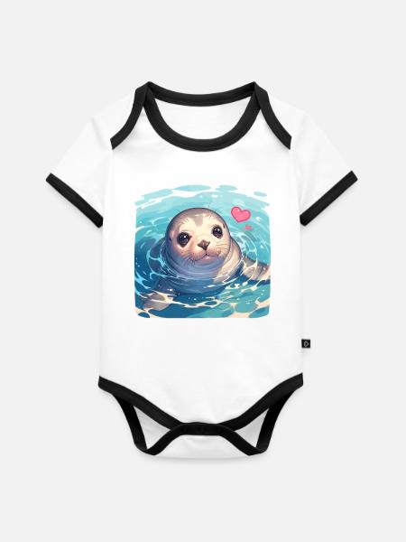 Robben Robbe - Baby Bio-Kurzarm-Kontrastbody - Weiß/Schwarz