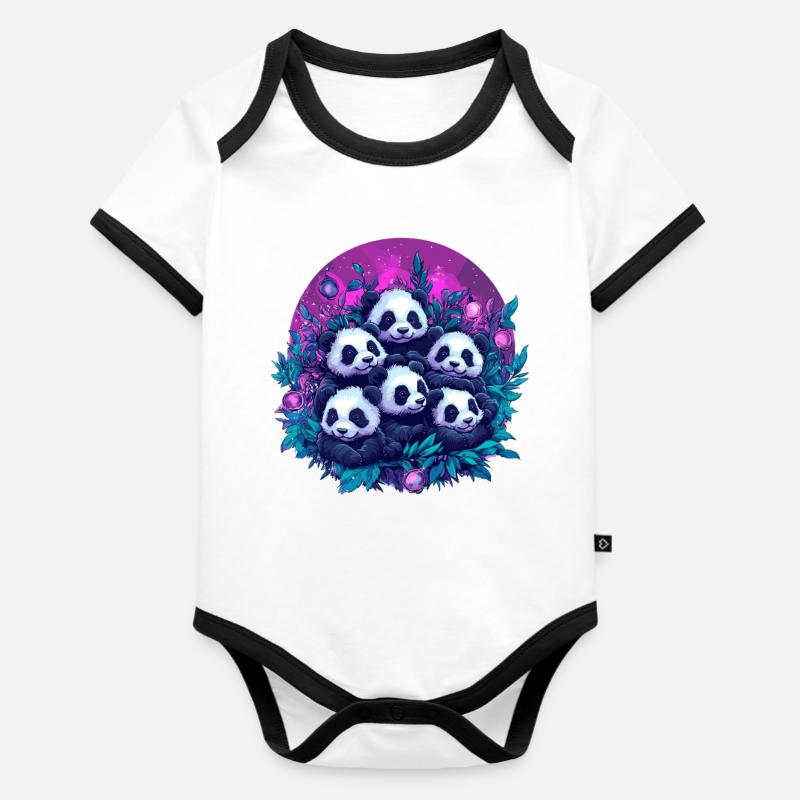 Panda group in the enchanted forest Organic Baby Contrasting Bodysuit