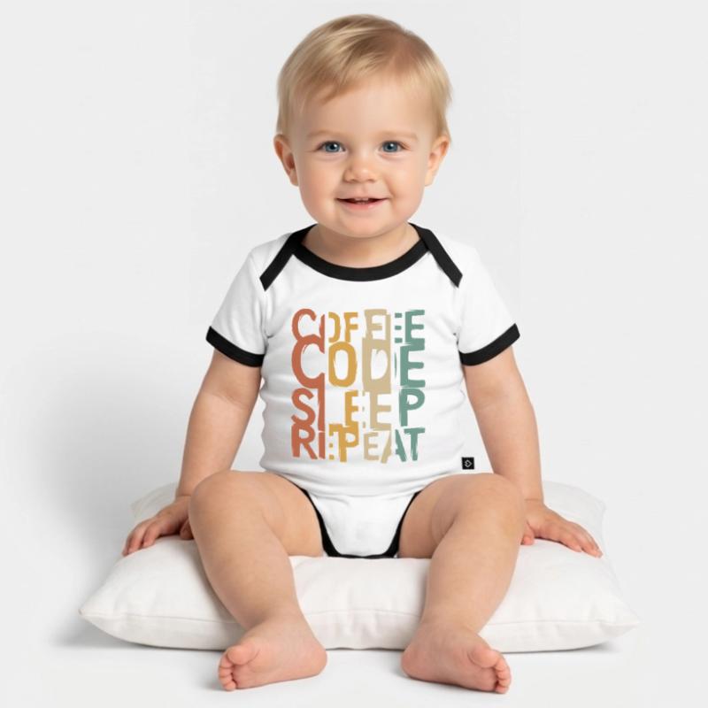 Coffee Code Sleep Repeat – Developer Design Organic Baby Contrasting Bodysuit
