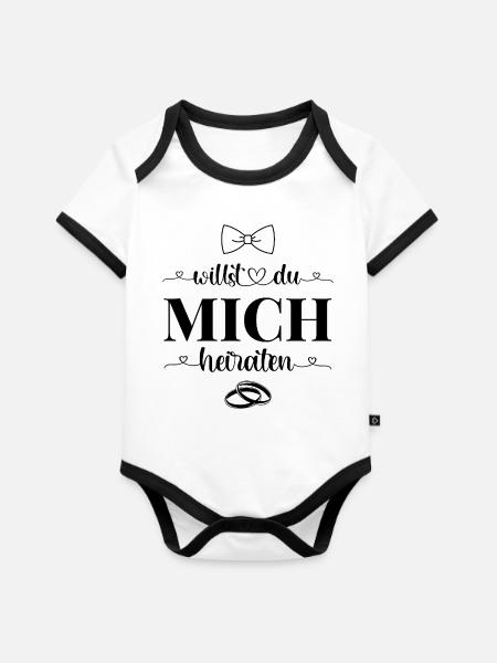 Willst Du mich heiraten - Baby Bio-Kurzarm-Kontrastbody - Weiß/Schwarz 