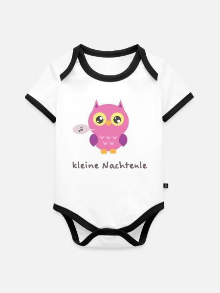 Kuschelige Eule mit Singender Note - Baby Bio-Kurzarm-Kontrastbody - Weiß/Schwarz