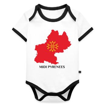 Karte der Midi-Pyrénées - Baby Bio-Kurzarm-Kontrastbody - Weiß/Schwarz  - Vorne
