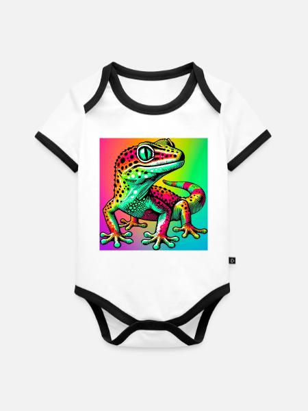 Gecko - Baby Bio-Kurzarm-Kontrastbody - Weiß/Schwarz