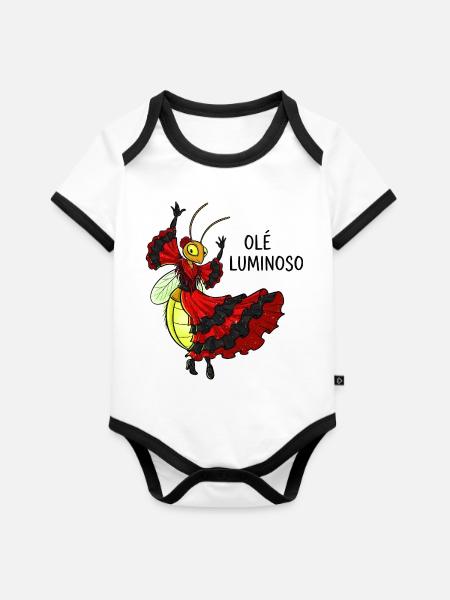 Flamenco Glühwürmchen Tanzkostüm - Baby Bio-Kurzarm-Kontrastbody - Weiß/Schwarz 