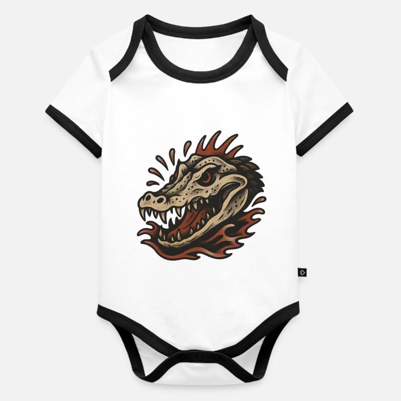 Alligatorschädel - Baby Bio-Kurzarm-Kontrastbody - Weiß/Schwarz 