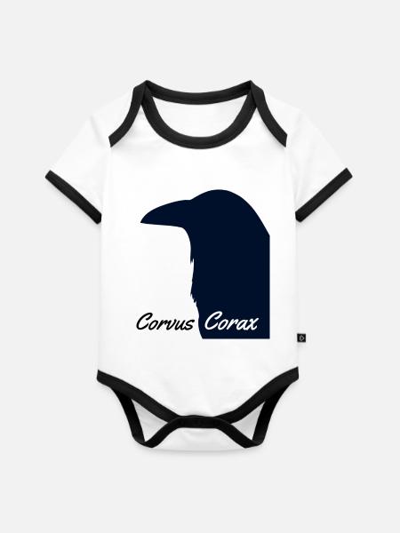 Corvus Corax - Baby Bio-Kurzarm-Kontrastbody - Weiß/Schwarz
