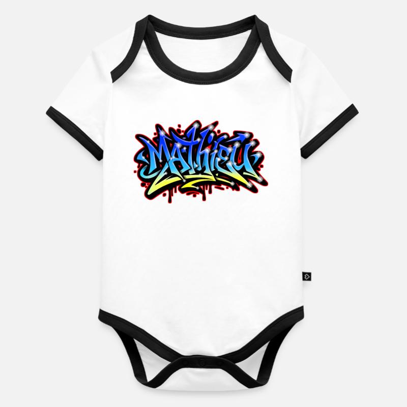 Mathieu Graffiti Printable Blue Yellow - Organic Baby Contrasting Bodysuit - white/black 