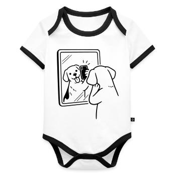 Selfie Dog Dog - Organic Baby Contrasting Bodysuit - white/black  - Front