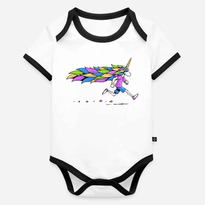 Licorne coureuse - Body Bébé bio contrasté manches courtes - blanc/noir 