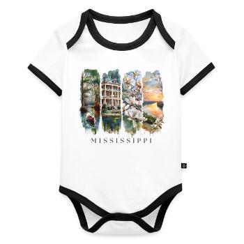Mississippi Vacation Travel – Southern Charm - Organic Baby Contrasting Bodysuit - white/black  - Front