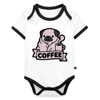 Pug Coffee Morning Grouch Banner - Organic Baby Contrasting Bodysuit - white/black  - Front