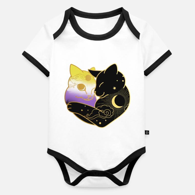 Chat non binaire Celestial Heart Pride Drapeau LGBT - Body Bébé bio contrasté manches courtes - blanc/noir 
