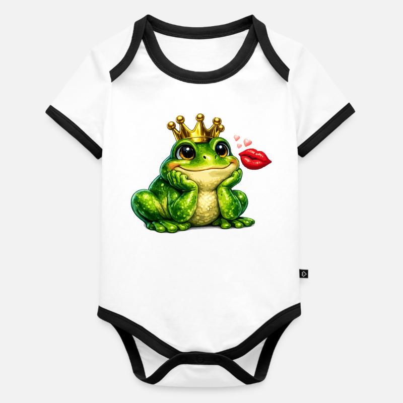 Design du baiser de la grenouille couronne - Body Bébé bio contrasté manches courtes - blanc/noir 