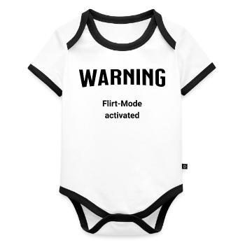 Warning - Flirt-Mode activated - Organic Baby Contrasting Bodysuit - white/black  - Front