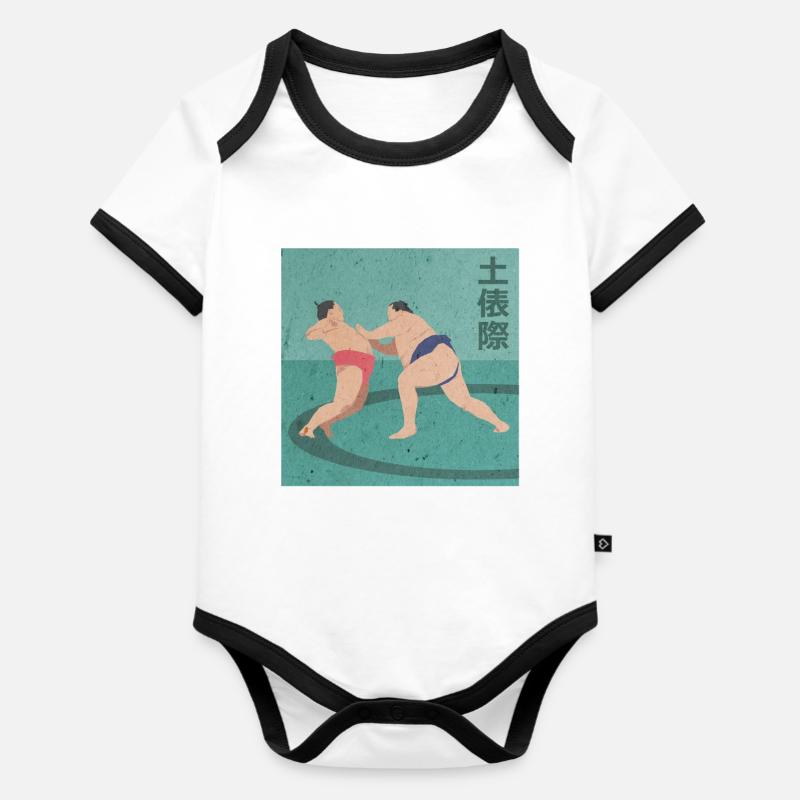 Sumo lutteur dans le ring - Body Bébé bio contrasté manches courtes - blanc/noir