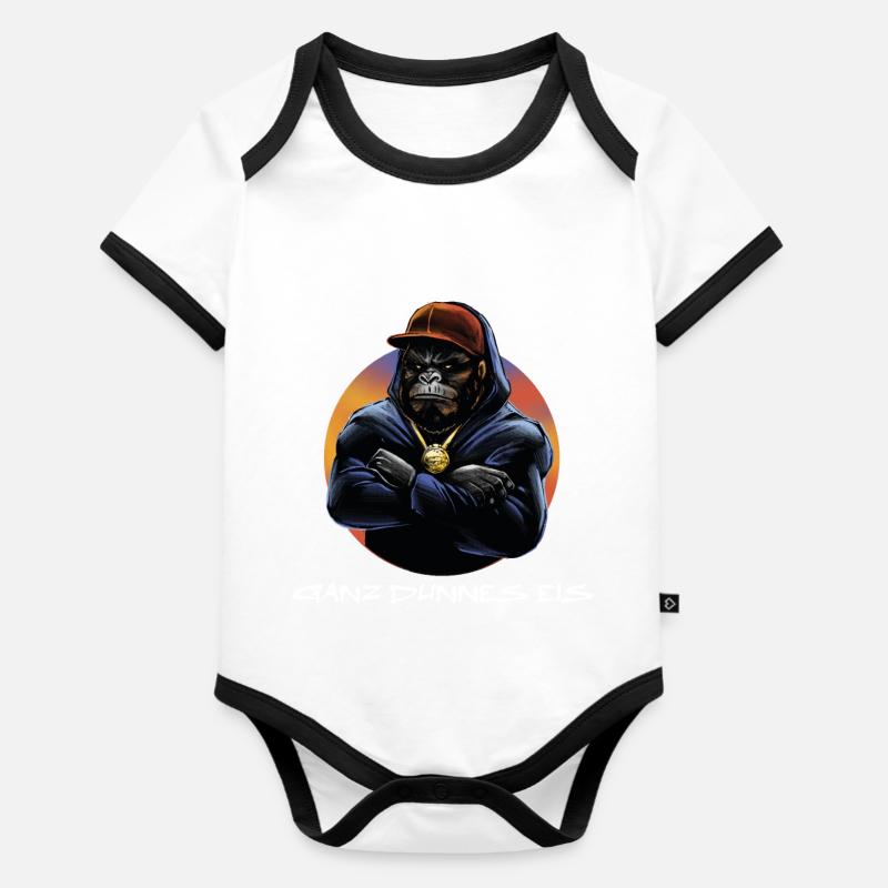 Ganz dünnes Eis / Spruch / Kaffe Spruch - Baby Bio-Kurzarm-Kontrastbody - Weiß/Schwarz 