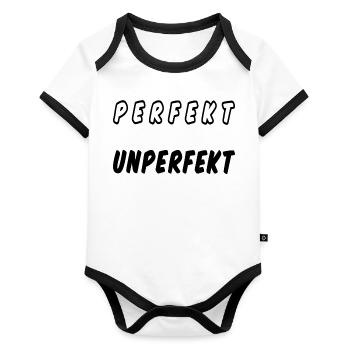 PERFEKT UNPERFEKT - Ich bin gut so wie ich bin - Baby Bio-Kurzarm-Kontrastbody - Weiß/Schwarz  - Vorne