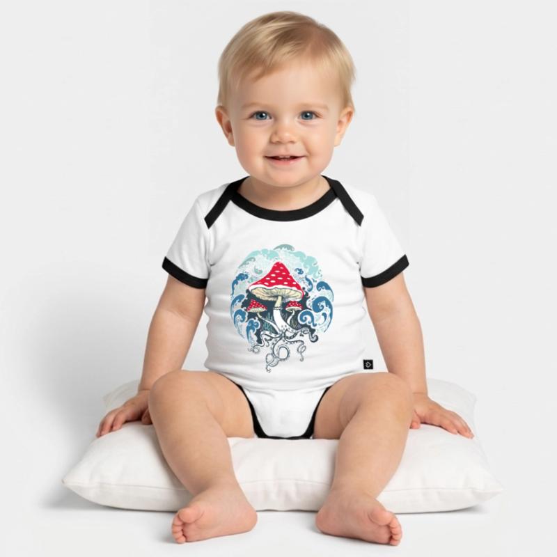 Toadstool toadstools Organic Baby Contrasting Bodysuit