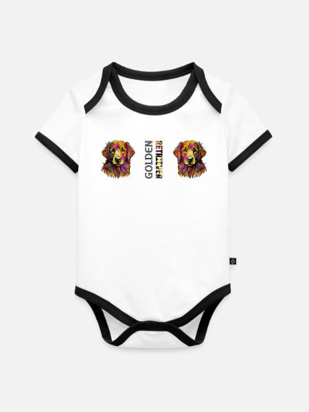 Golden Retriever - Baby Bio-Kurzarm-Kontrastbody - Weiß/Schwarz 