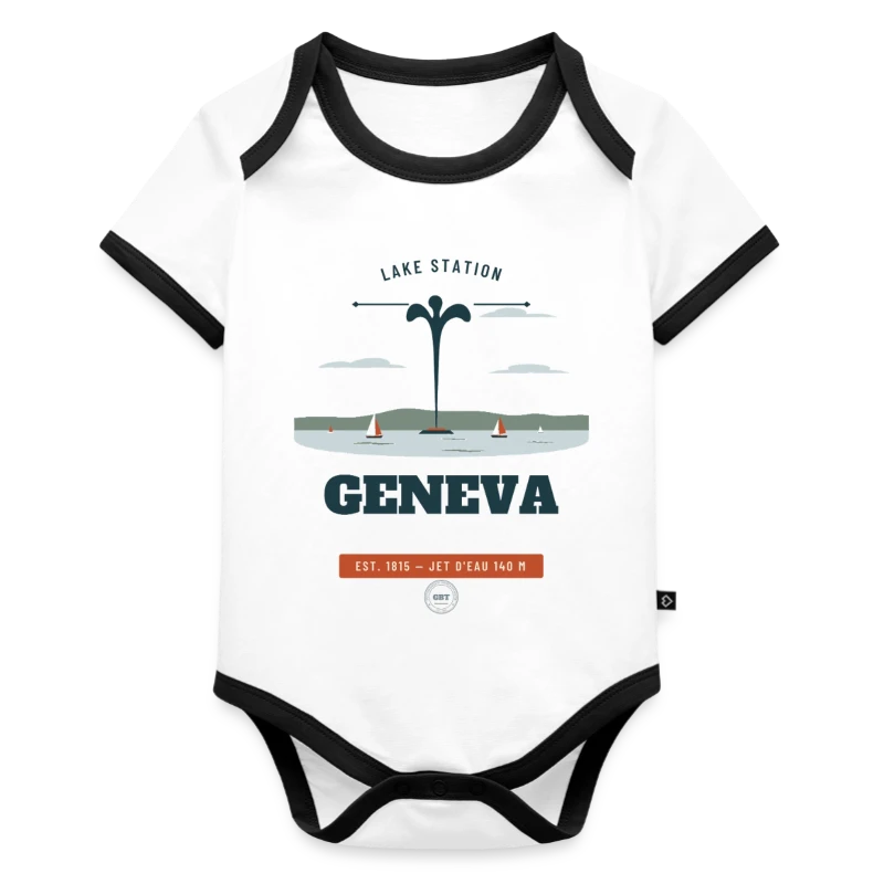 Geneva badge on a organic baby contrasting bodysuit