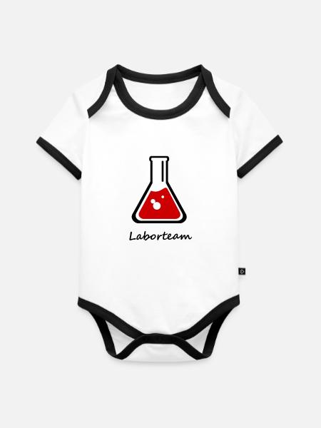 rotes Reagenzglas "Laborteam" - Baby Bio-Kurzarm-Kontrastbody - Weiß/Schwarz