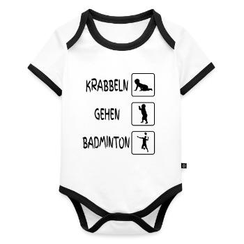 Badminton Baby Body - Baby Bio-Kurzarm-Kontrastbody - Weiß/Schwarz  - Vorne