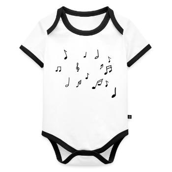Noten - Baby Bio-Kurzarm-Kontrastbody - Weiß/Schwarz  - Vorne