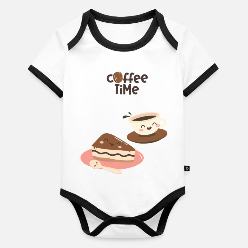 Heure du café 3 - Body Bébé bio contrasté manches courtes - blanc/noir 