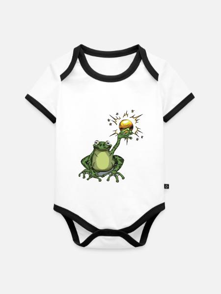 Froschkönig - Baby Bio-Kurzarm-Kontrastbody - Weiß/Schwarz