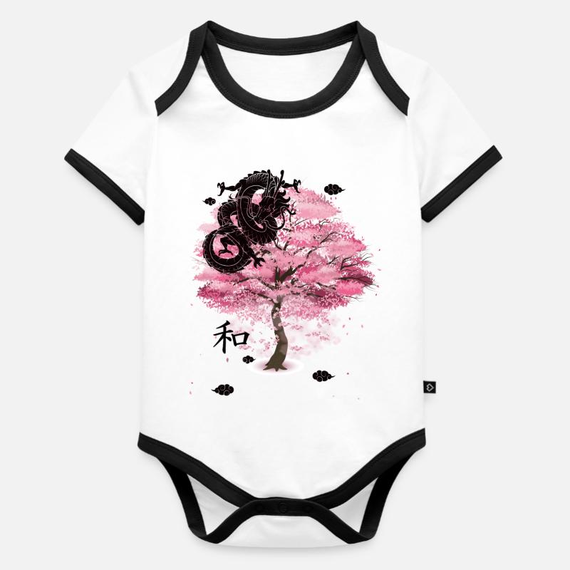 arbre chinois - Body Bébé bio contrasté manches courtes - blanc/noir