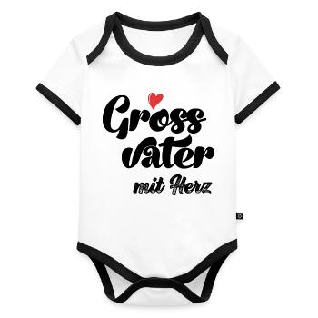 Grossvatter mit Herz Opa Schweiz Grosspapi - Baby Bio-Kurzarm-Kontrastbody - Weiß/Schwarz  - Vorne