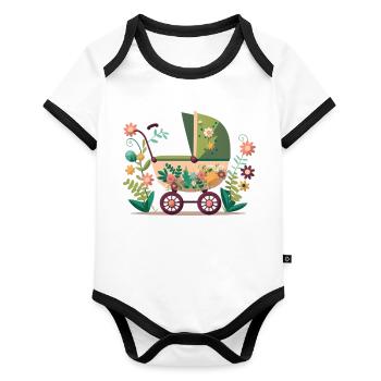 Flowery stroller 1 - Organic Baby Contrasting Bodysuit - white/black  - Front